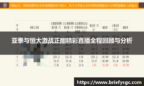 亚泰与恒大激战正酣精彩直播全程回顾与分析